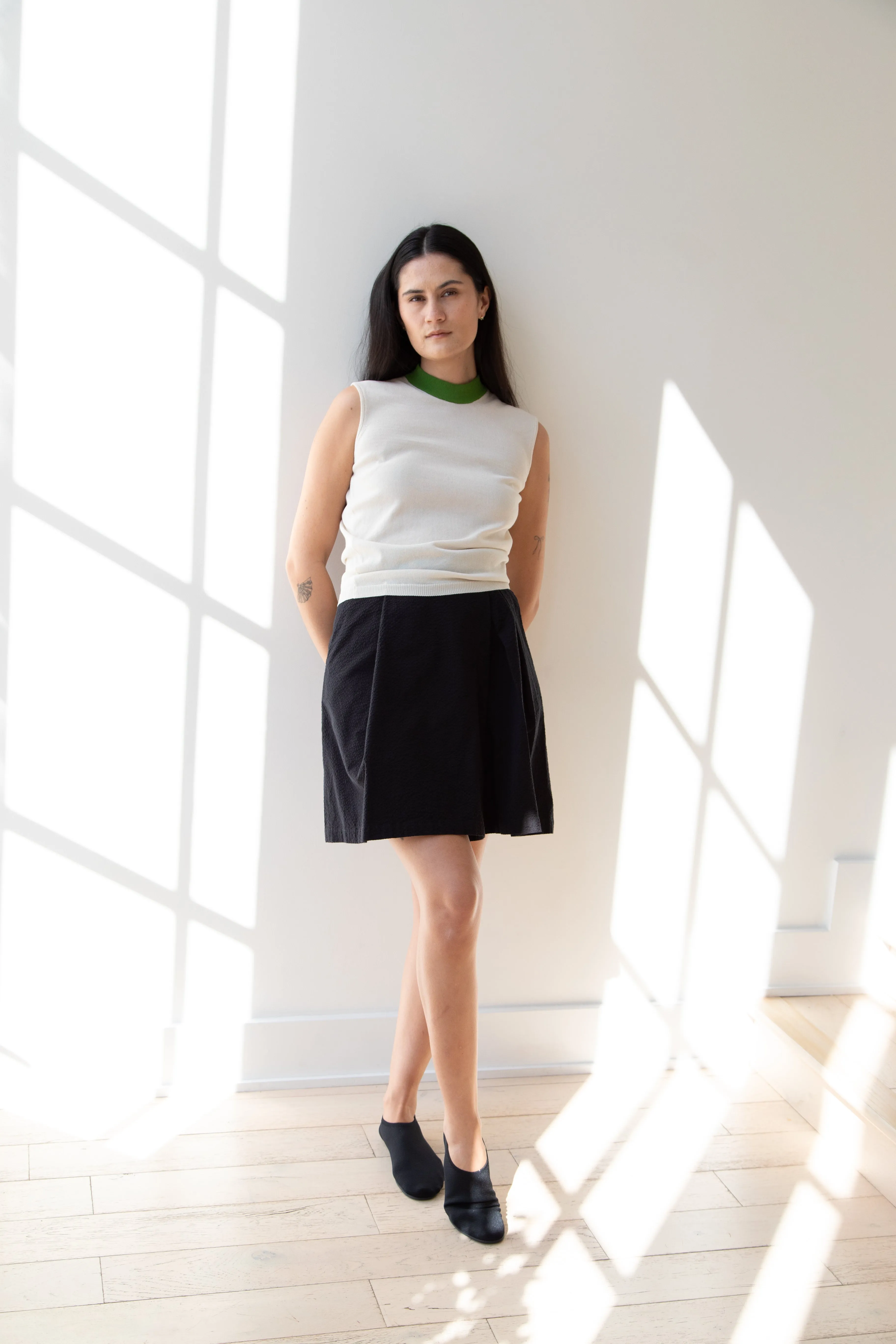 Sara Lanzi | Mock Neck Top in Cream & Green