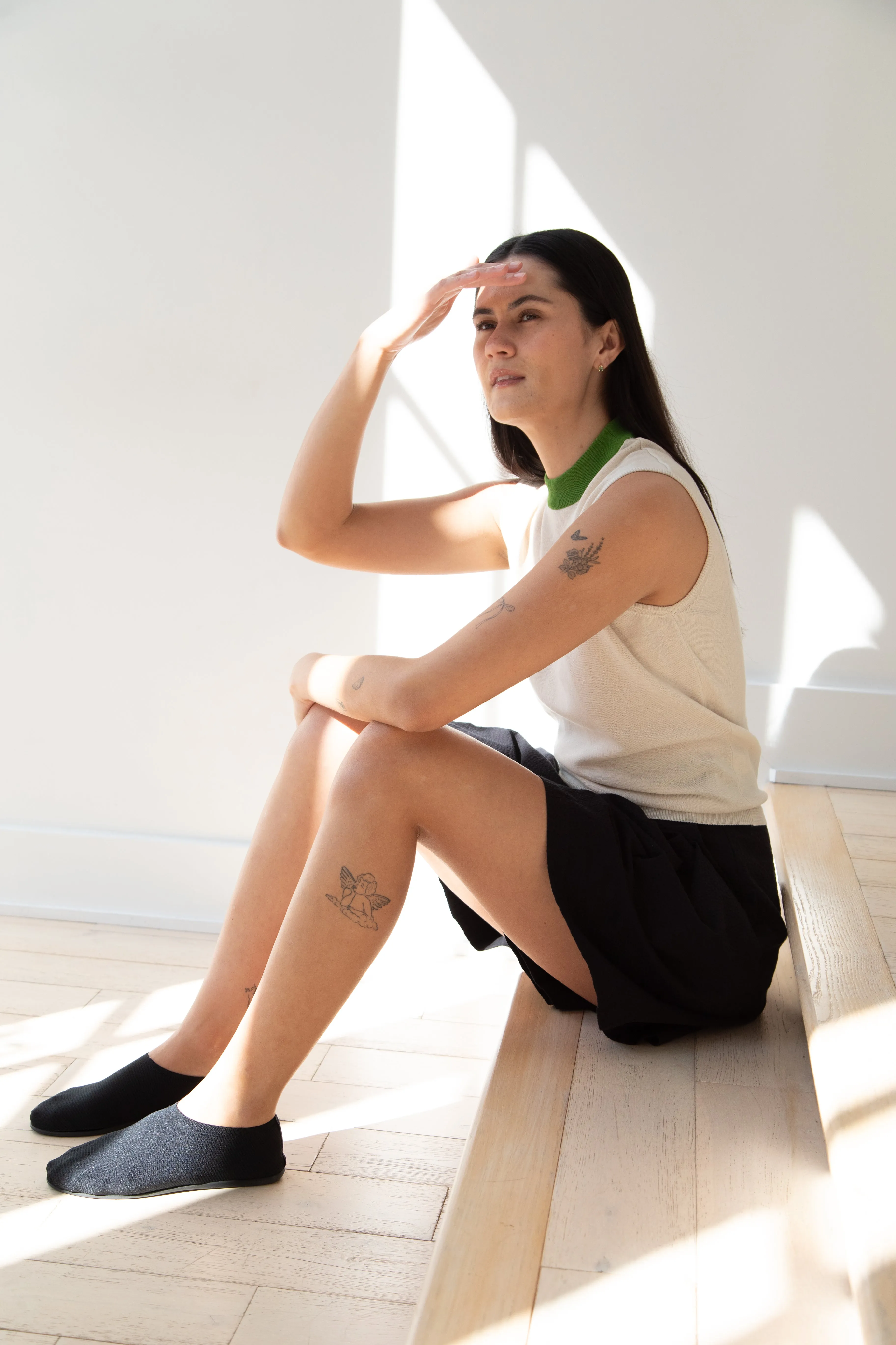 Sara Lanzi | Mock Neck Top in Cream & Green