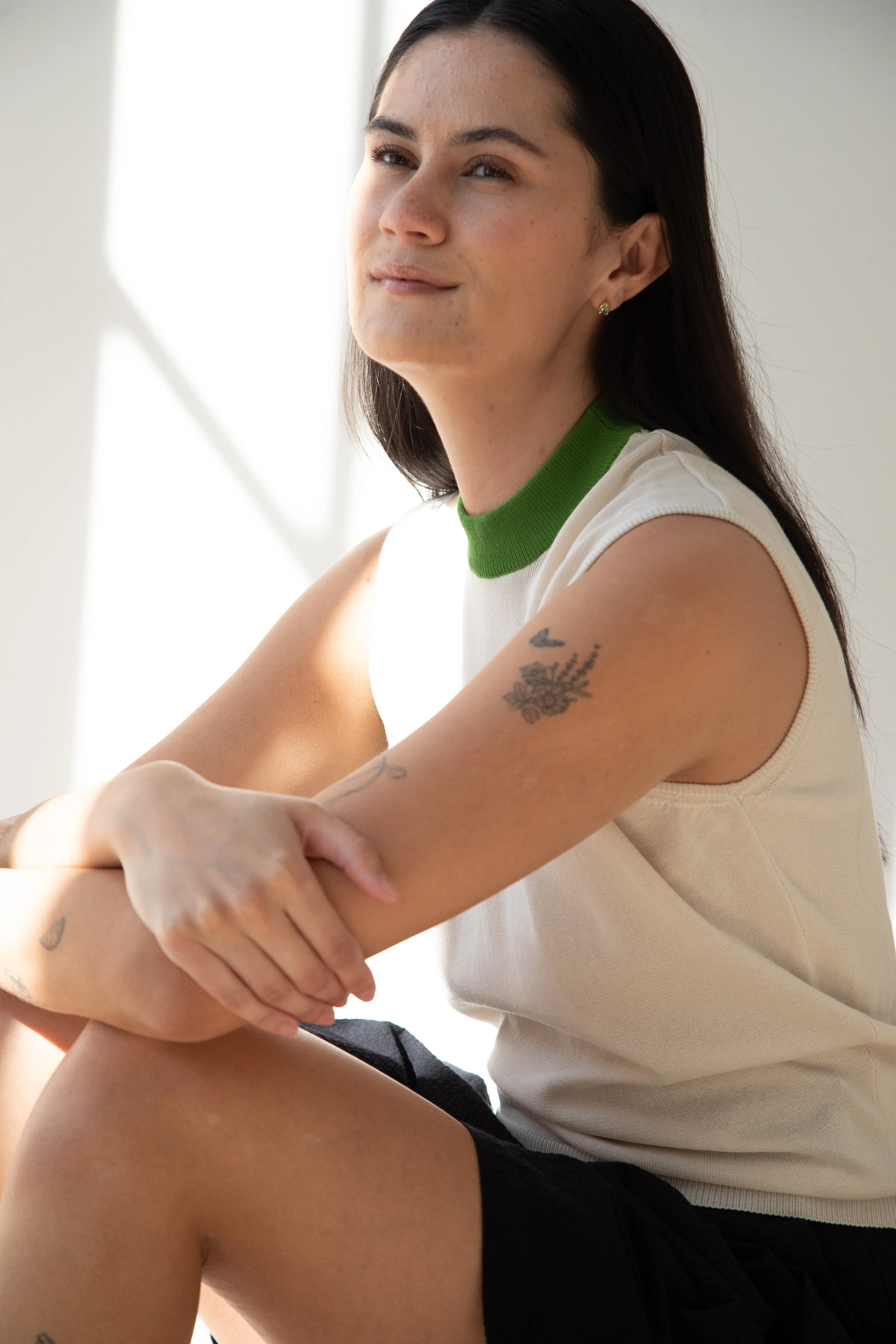 Sara Lanzi | Mock Neck Top in Cream & Green