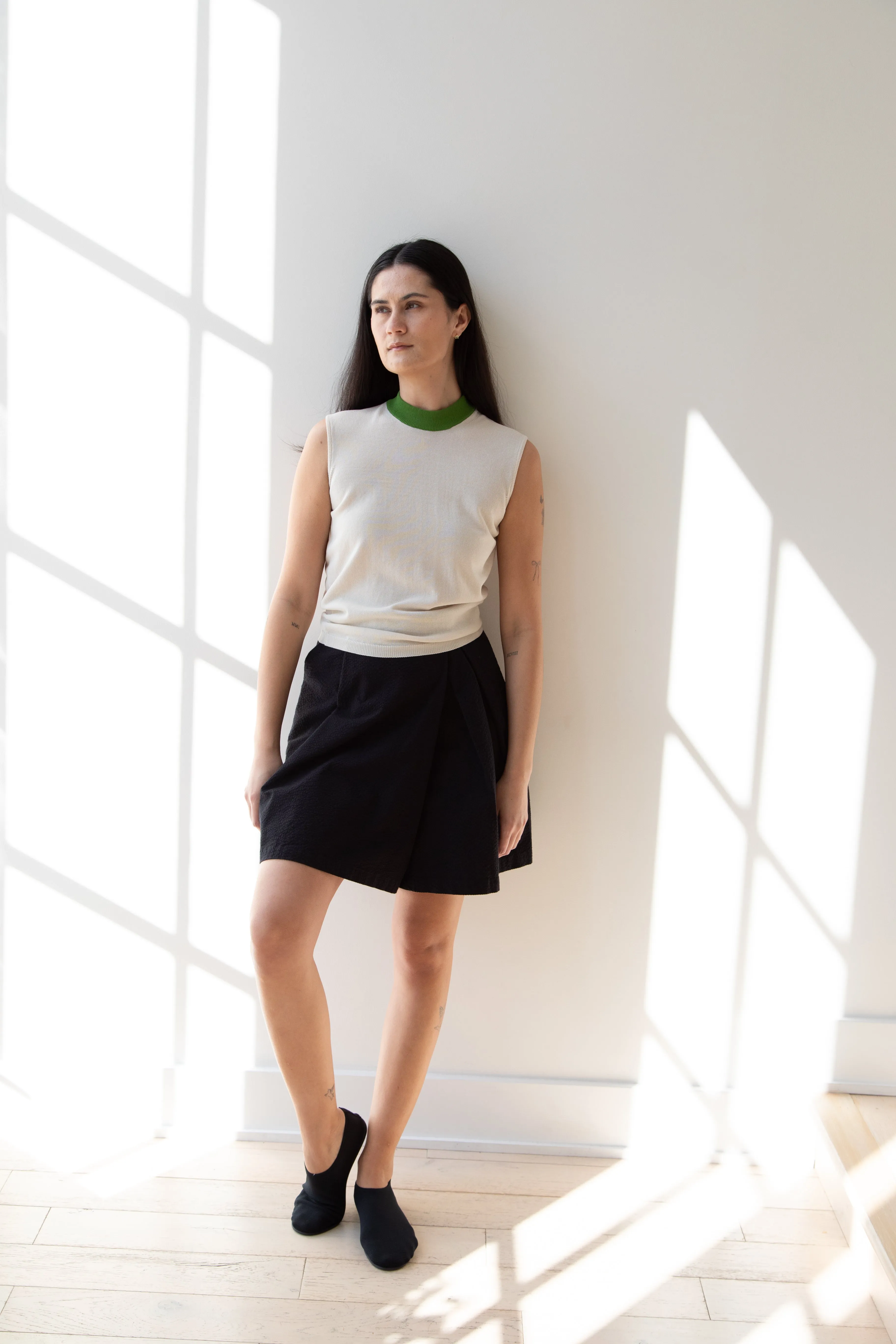 Sara Lanzi | Mock Neck Top in Cream & Green