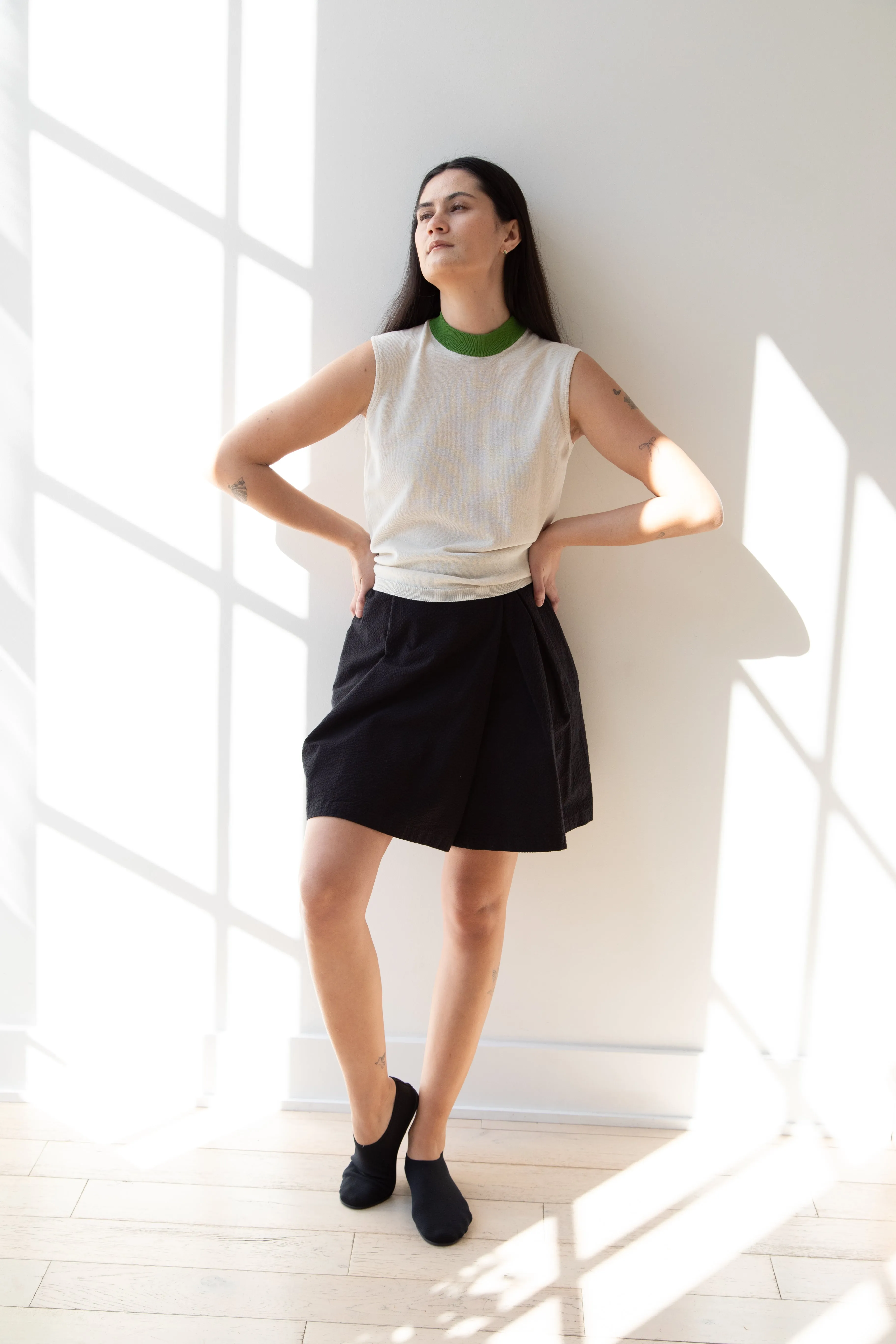 Sara Lanzi | Mock Neck Top in Cream & Green