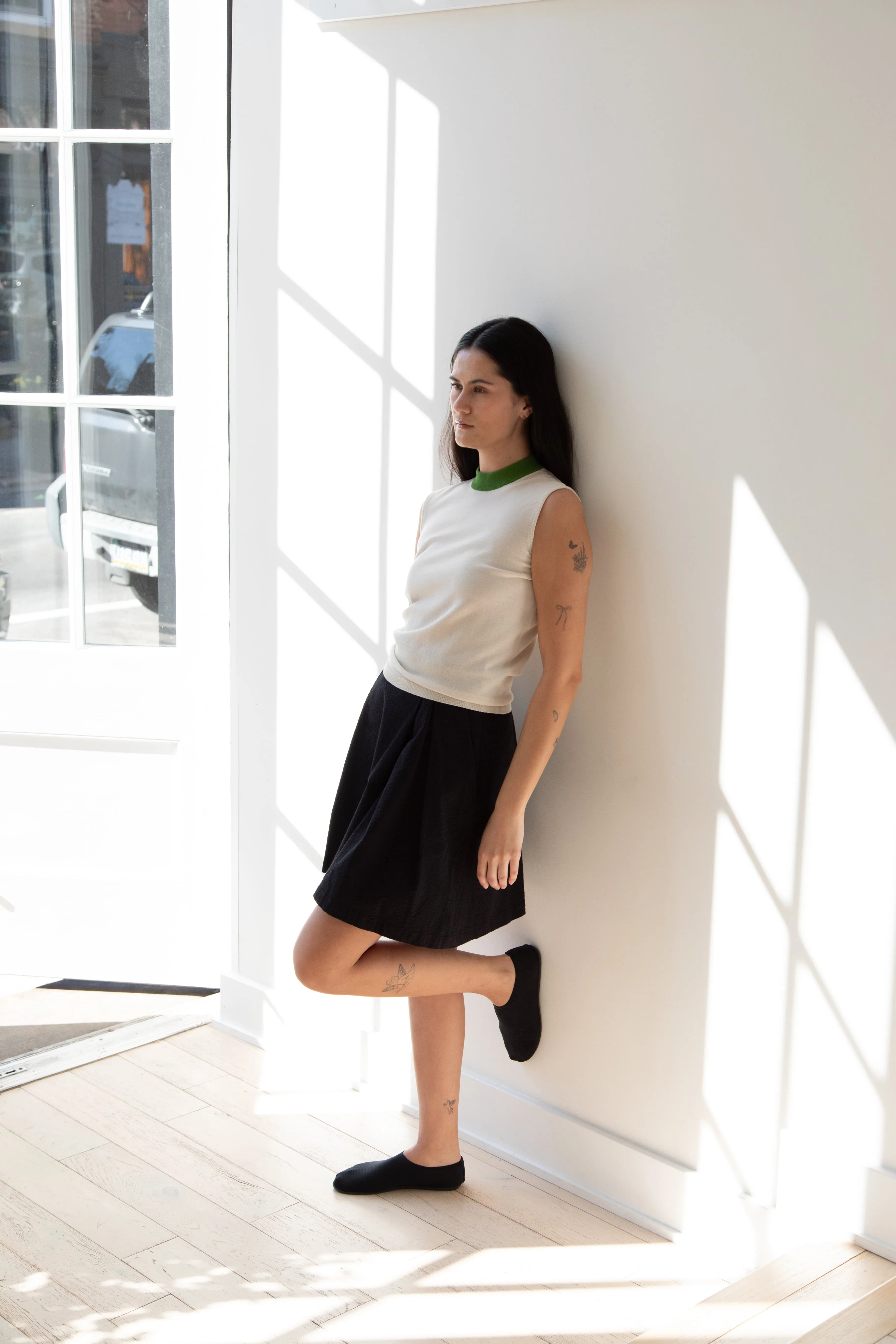 Sara Lanzi | Mock Neck Top in Cream & Green
