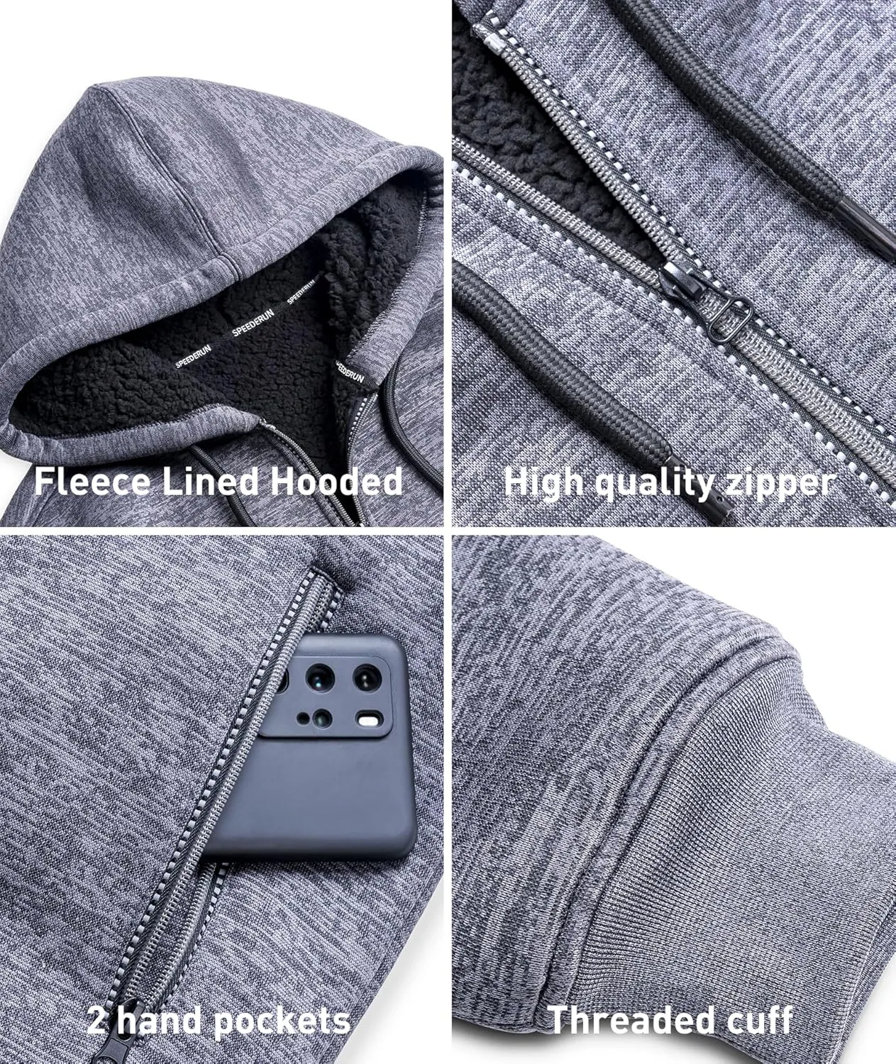 SCODI Hoodies for Men Heavyweight Fleece Sweatshirt Full Zip Up Thick Sherpa Lined Jackets
