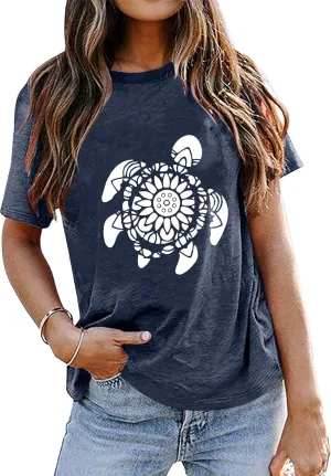 Sea Turtle T-Shirt and Tank for Women Beach Graphic Funny Animal Print Shirt Hawaiian Casual Vacation Top