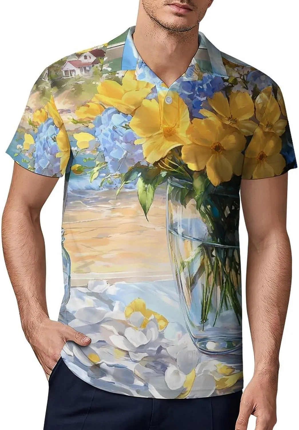 Seaside Bouquet Hydrangea Flowers Men's Polo-Shirt Regular-Fit Short Sleeve Sports Quick Dry Golf Tennis T-Shirt