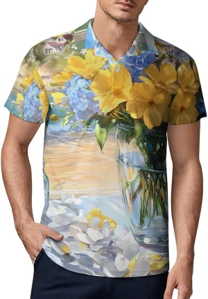 Seaside Bouquet Hydrangea Flowers Men's Polo-Shirt Regular-Fit Short Sleeve Sports Quick Dry Golf Tennis T-Shirt