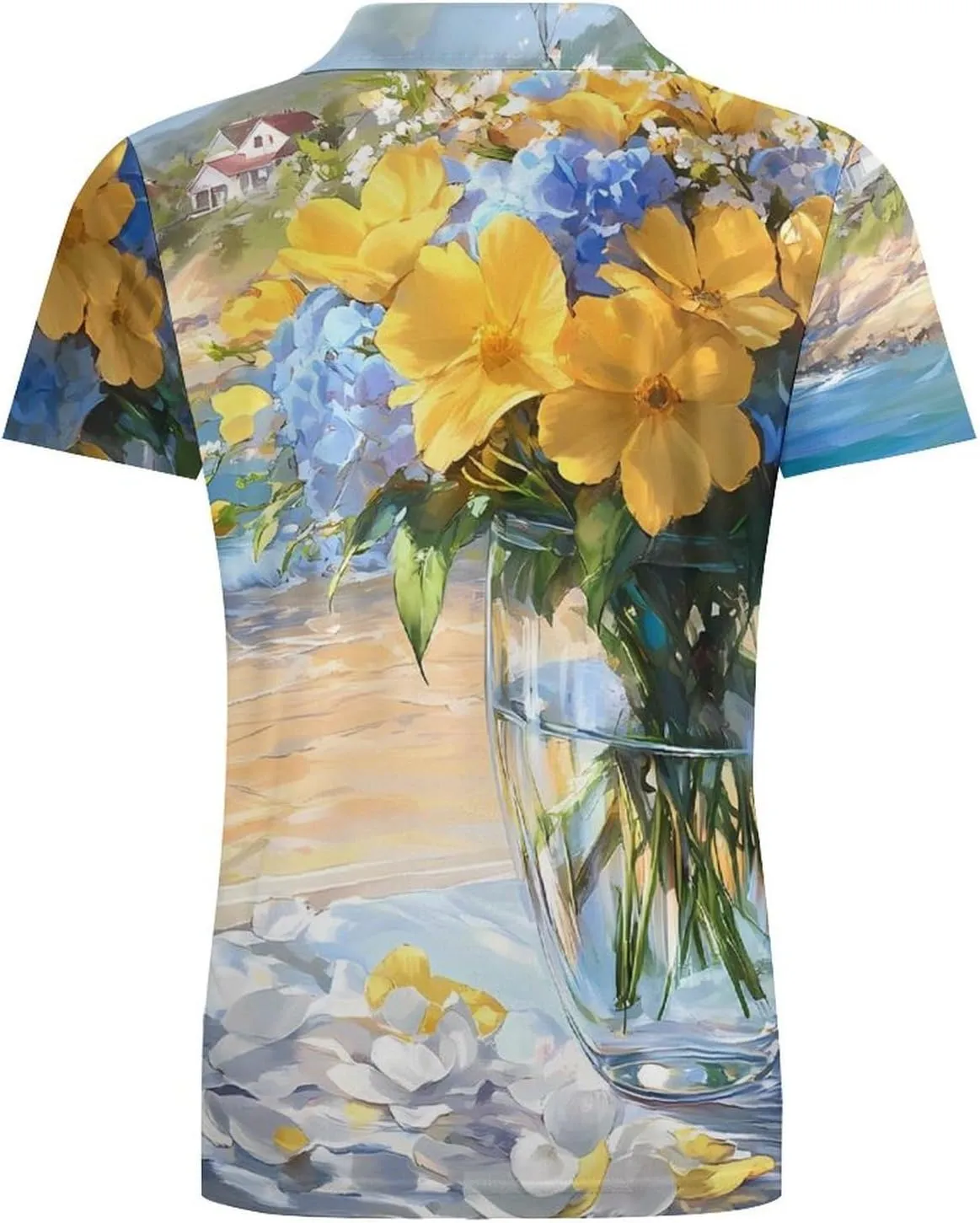 Seaside Bouquet Hydrangea Flowers Men's Polo-Shirt Regular-Fit Short Sleeve Sports Quick Dry Golf Tennis T-Shirt