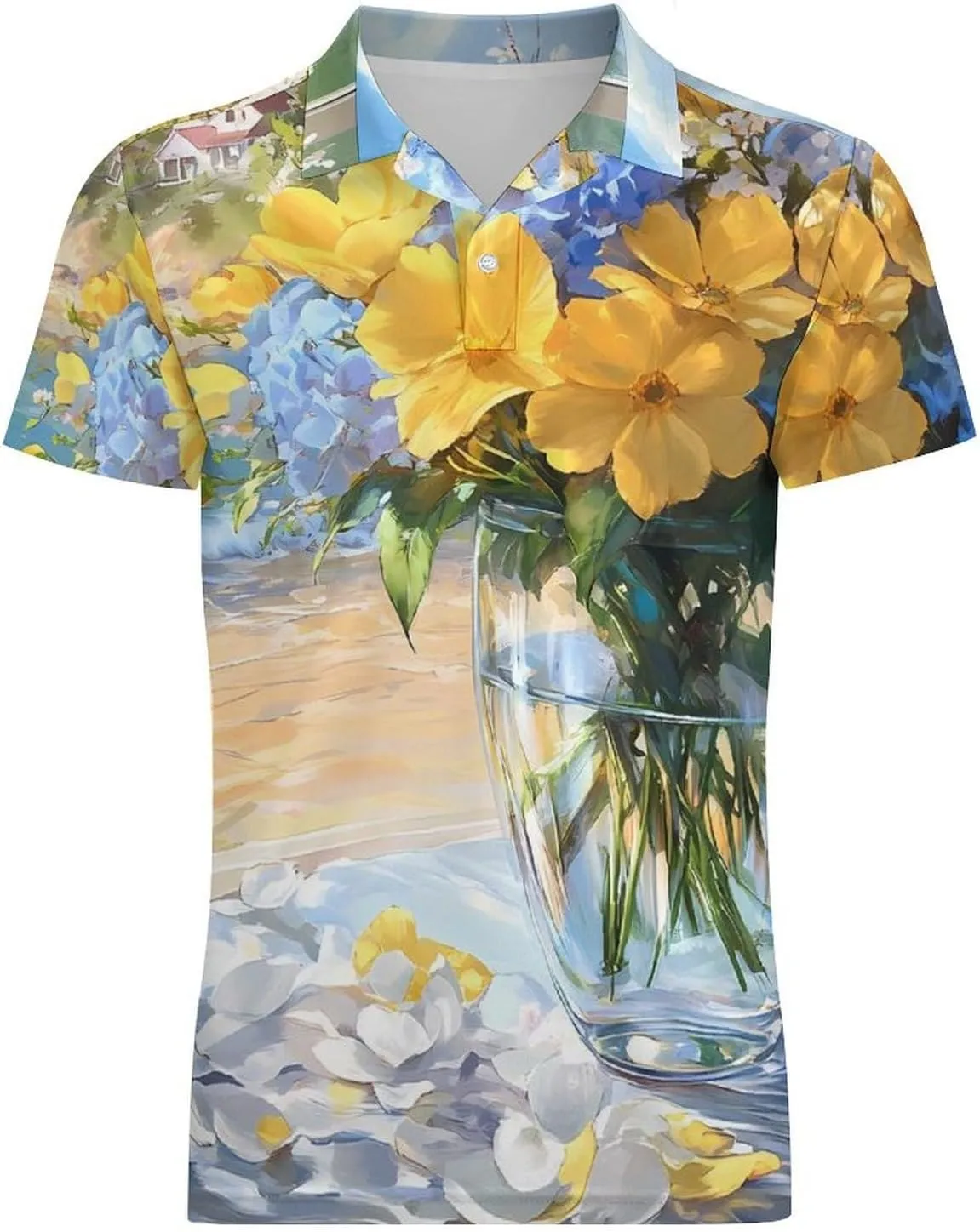 Seaside Bouquet Hydrangea Flowers Men's Polo-Shirt Regular-Fit Short Sleeve Sports Quick Dry Golf Tennis T-Shirt