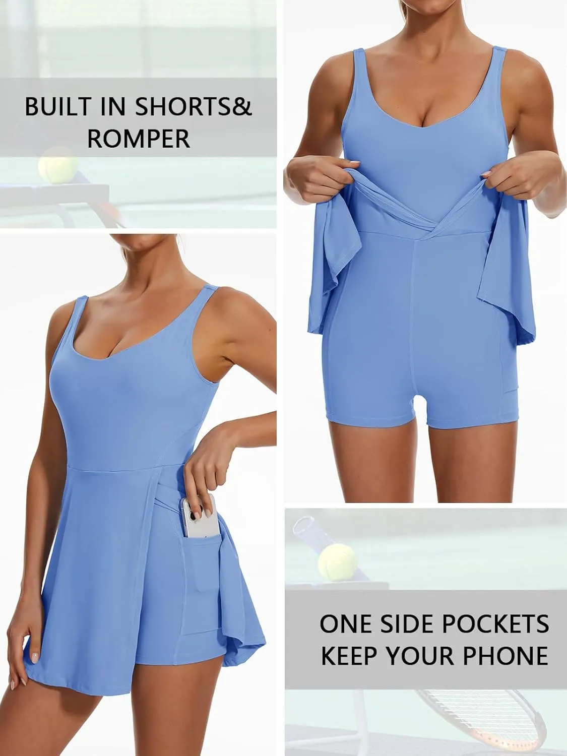 Sexyasasii Tennis Dress for Women V Neck Athletic Dress with Built in Shorts and Bra Sleeveless Side Slit Golf Mini Dresses