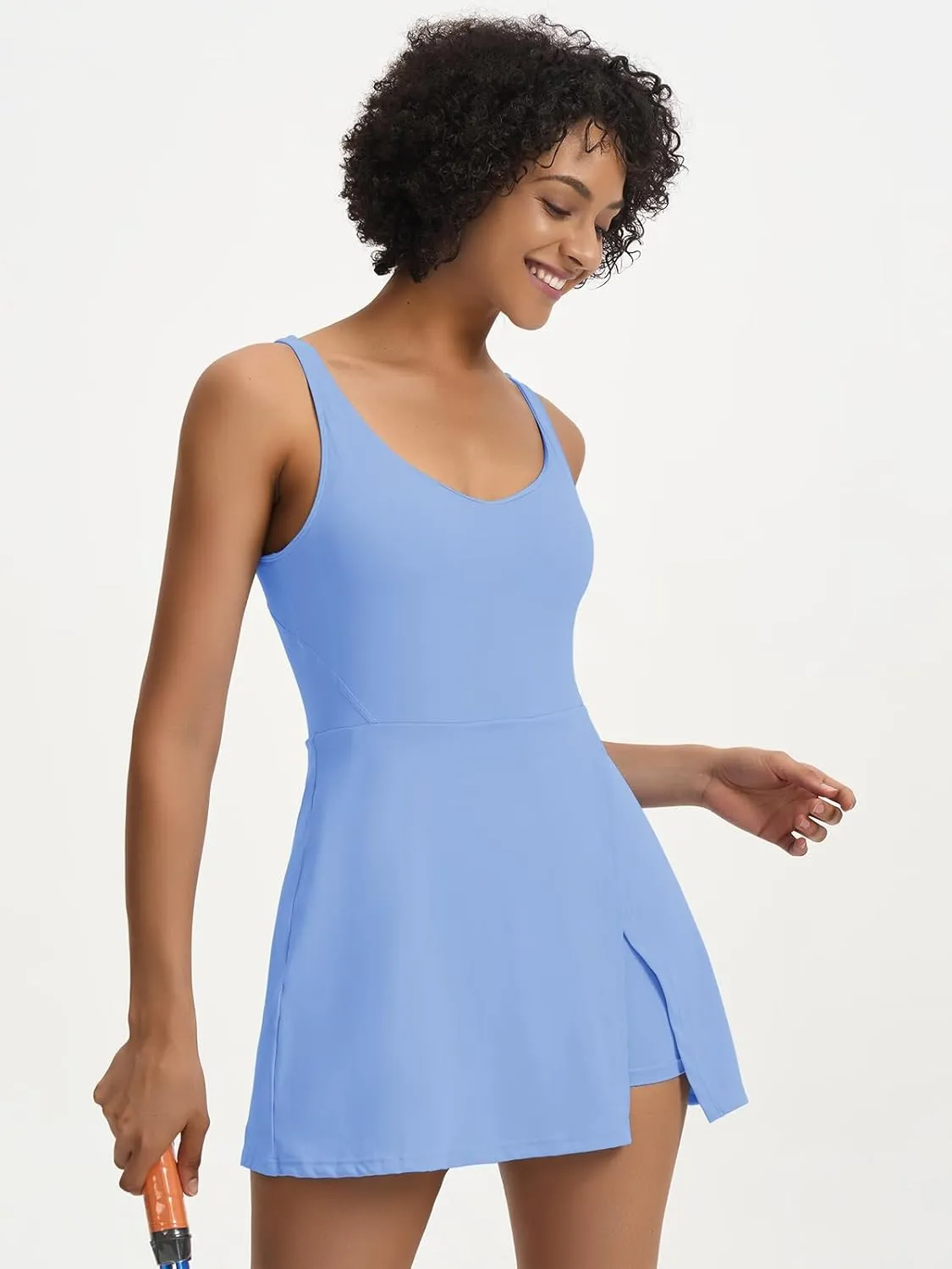 Sexyasasii Tennis Dress for Women V Neck Athletic Dress with Built in Shorts and Bra Sleeveless Side Slit Golf Mini Dresses