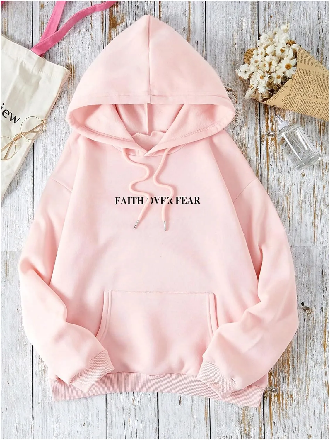 SHENHE Women's Graphic Hoodie Slogan Faith Over Fear Christian Hoodie Pullover Sweatshirt