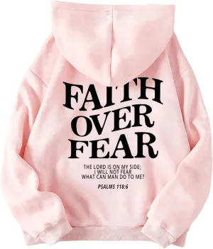SHENHE Women's Graphic Hoodie Slogan Faith Over Fear Christian Hoodie Pullover Sweatshirt