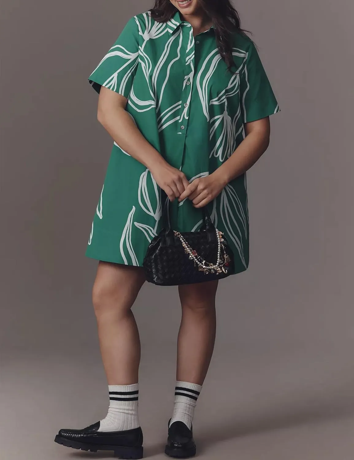 Short Sleeve Swing Tunic Mini Dress for Women Button Up Shirt Blouse Short Dress Summer Casual Flowy A Line Dress
