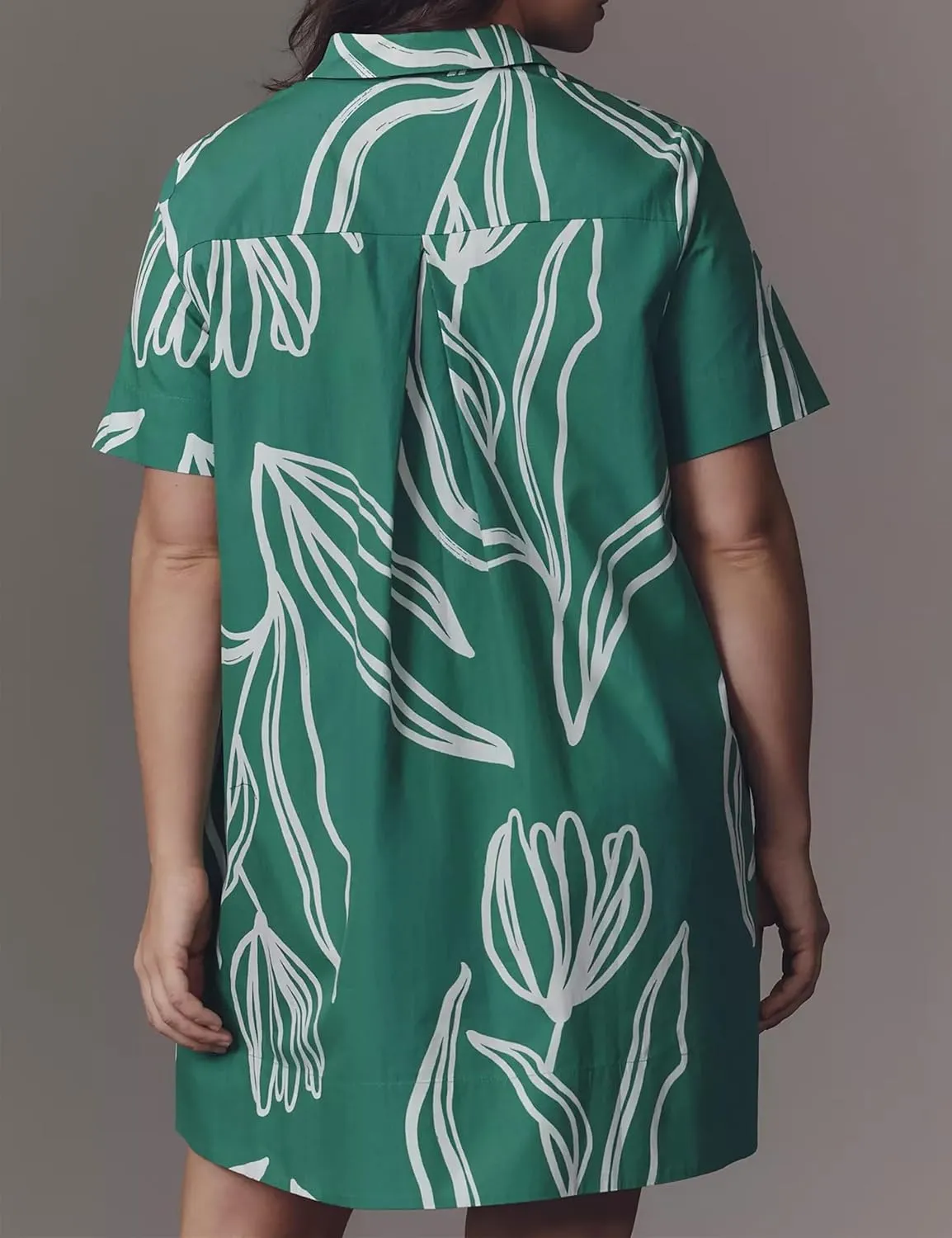 Short Sleeve Swing Tunic Mini Dress for Women Button Up Shirt Blouse Short Dress Summer Casual Flowy A Line Dress