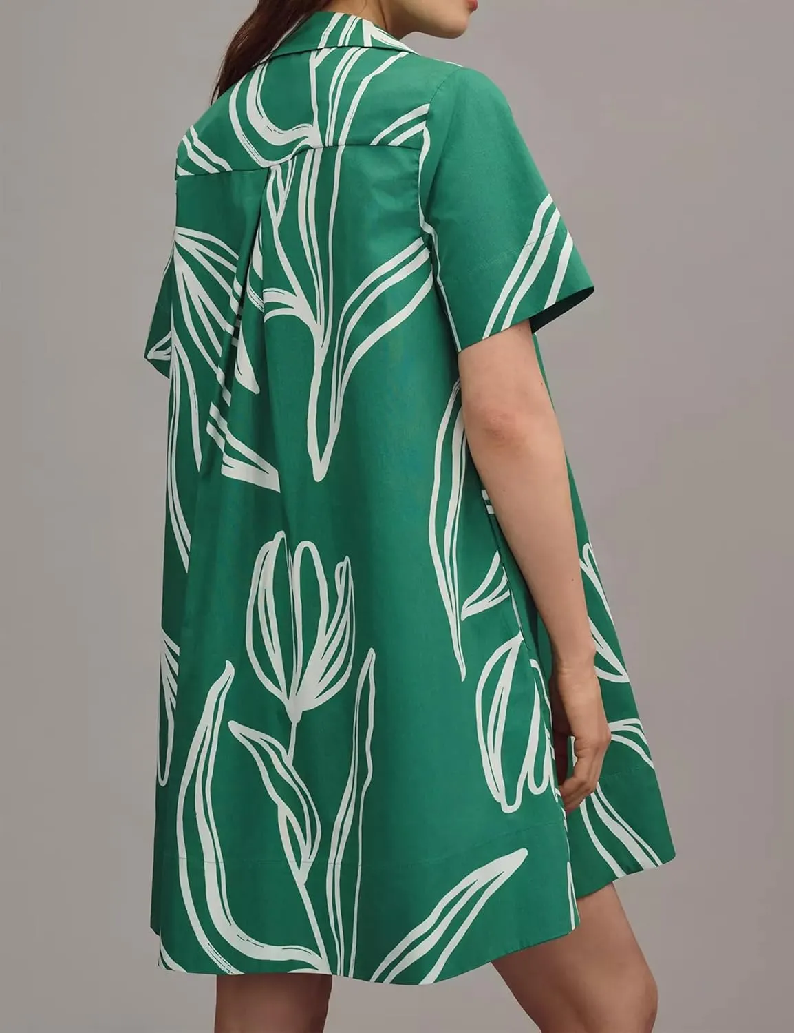 Short Sleeve Swing Tunic Mini Dress for Women Button Up Shirt Blouse Short Dress Summer Casual Flowy A Line Dress