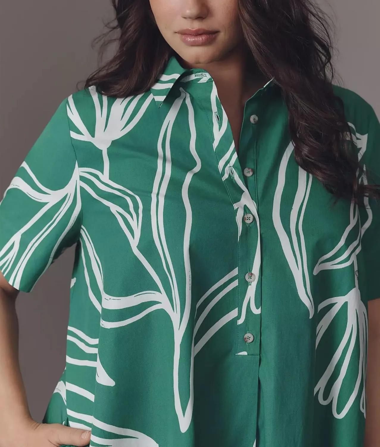 Short Sleeve Swing Tunic Mini Dress for Women Button Up Shirt Blouse Short Dress Summer Casual Flowy A Line Dress