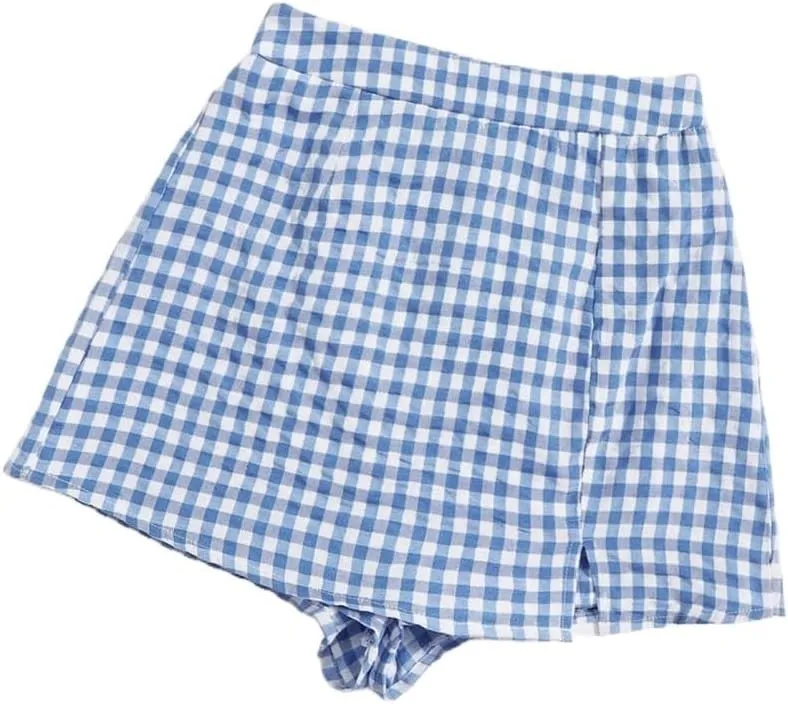 Shorts for Women Summer 2024 Plaid Slit Hem Skort Trendy Skirt Shorts