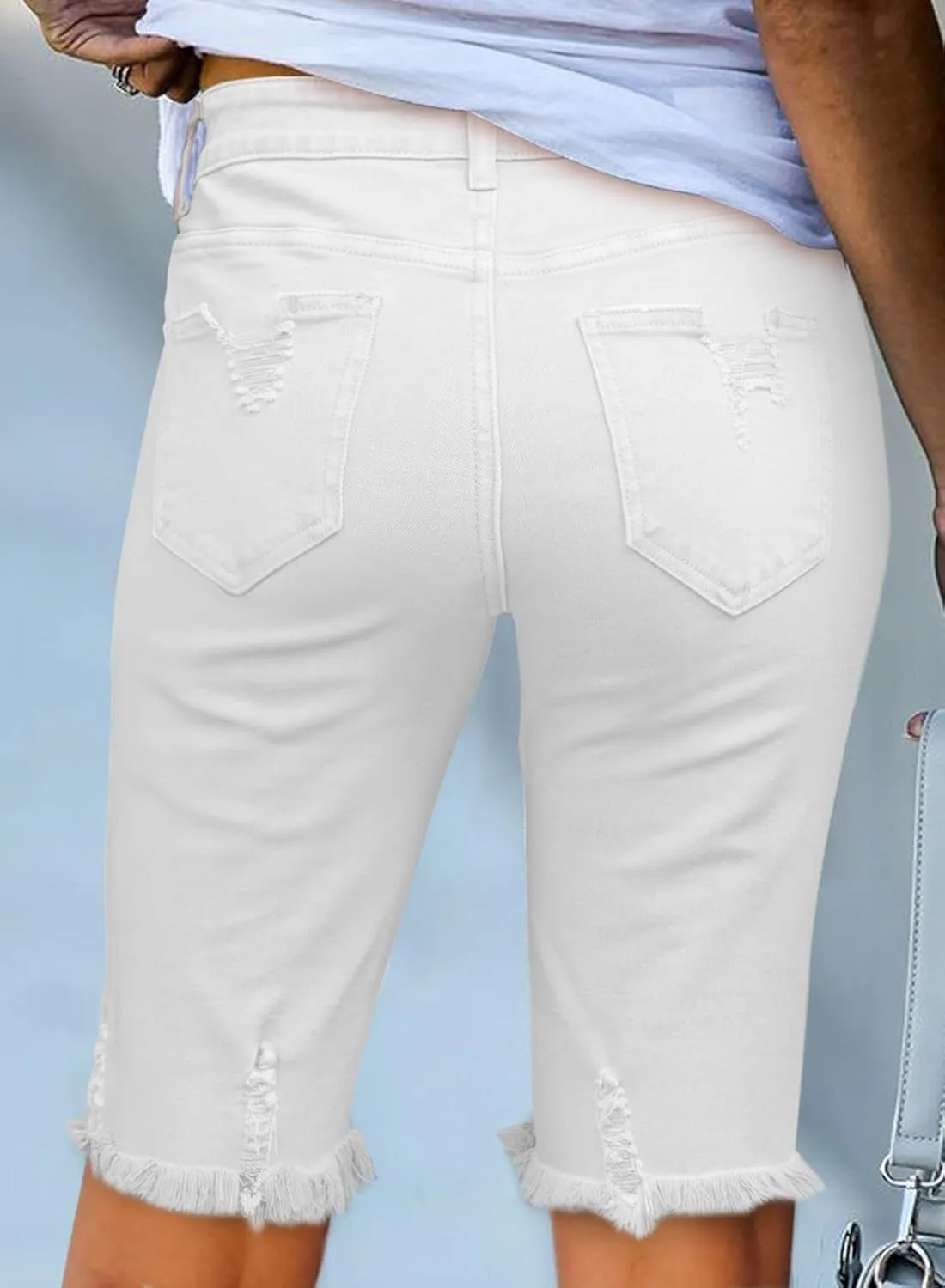 Sidefeel Women's Bermuda Shorts Raw Hem Summer Denim Pants Zimbaplatinum Jean Shorts