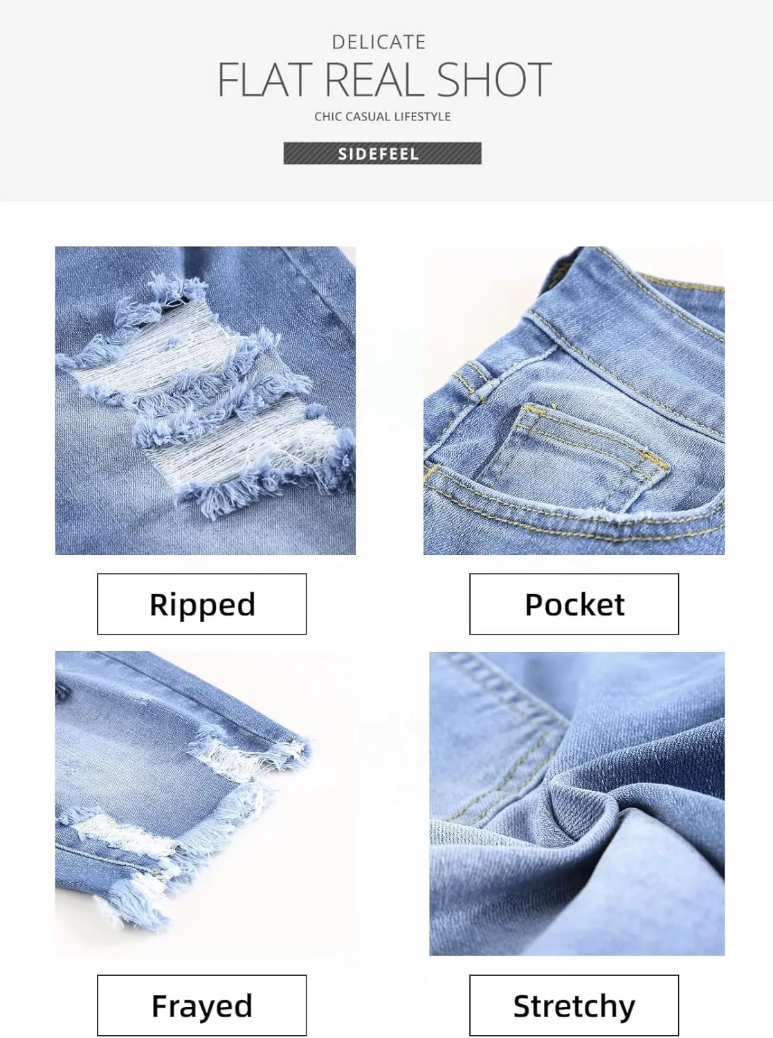 Sidefeel Women's Bermuda Shorts Raw Hem Summer Denim Pants Zimbaplatinum Jean Shorts