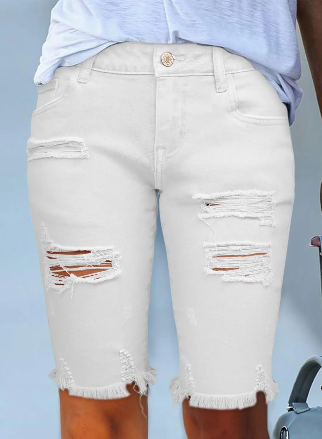 Sidefeel Women's Bermuda Shorts Raw Hem Summer Denim Pants Zimbaplatinum Jean Shorts