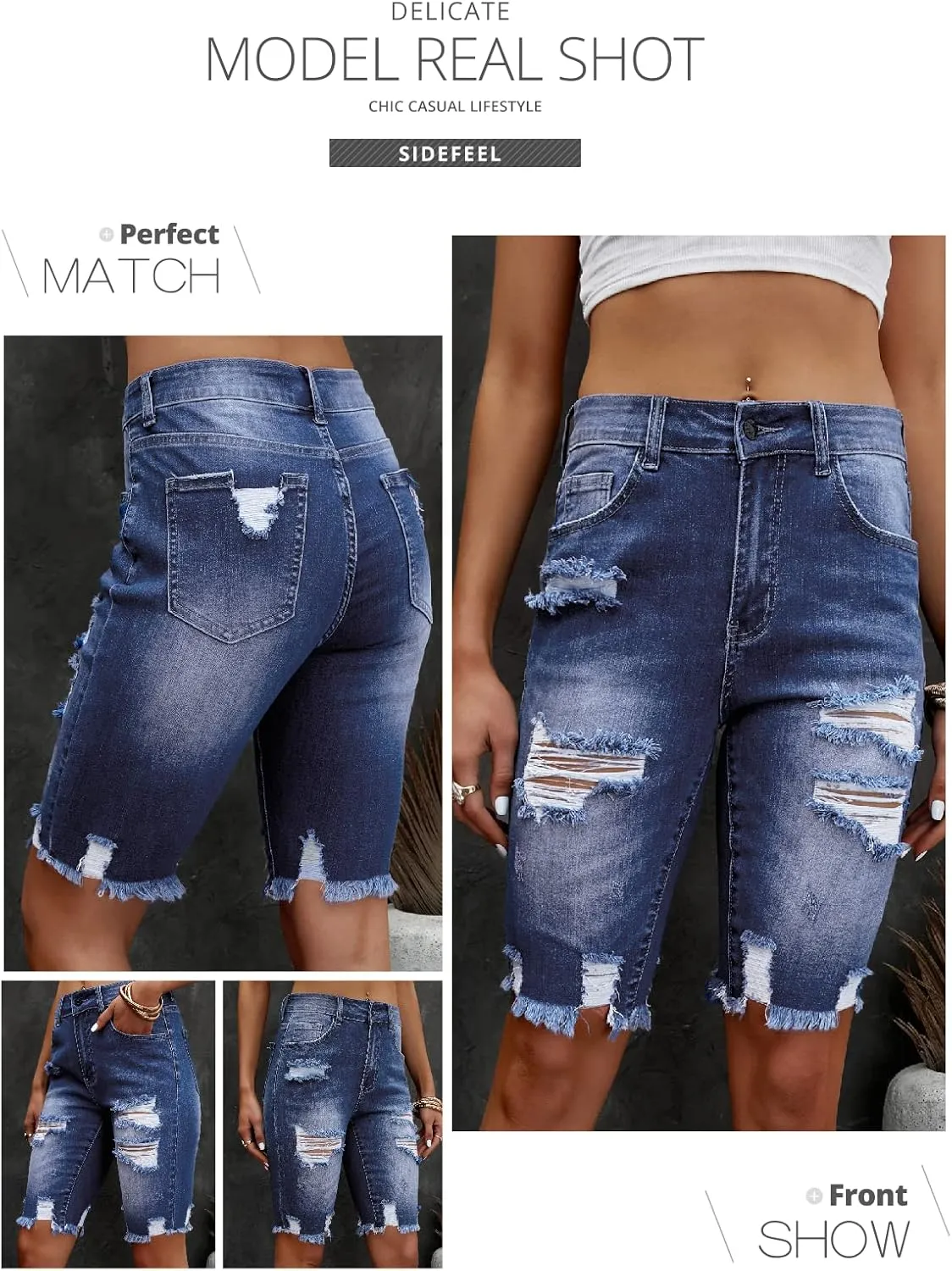 Sidefeel Women's Bermuda Shorts Raw Hem Summer Denim Pants Zimbaplatinum Jean Shorts
