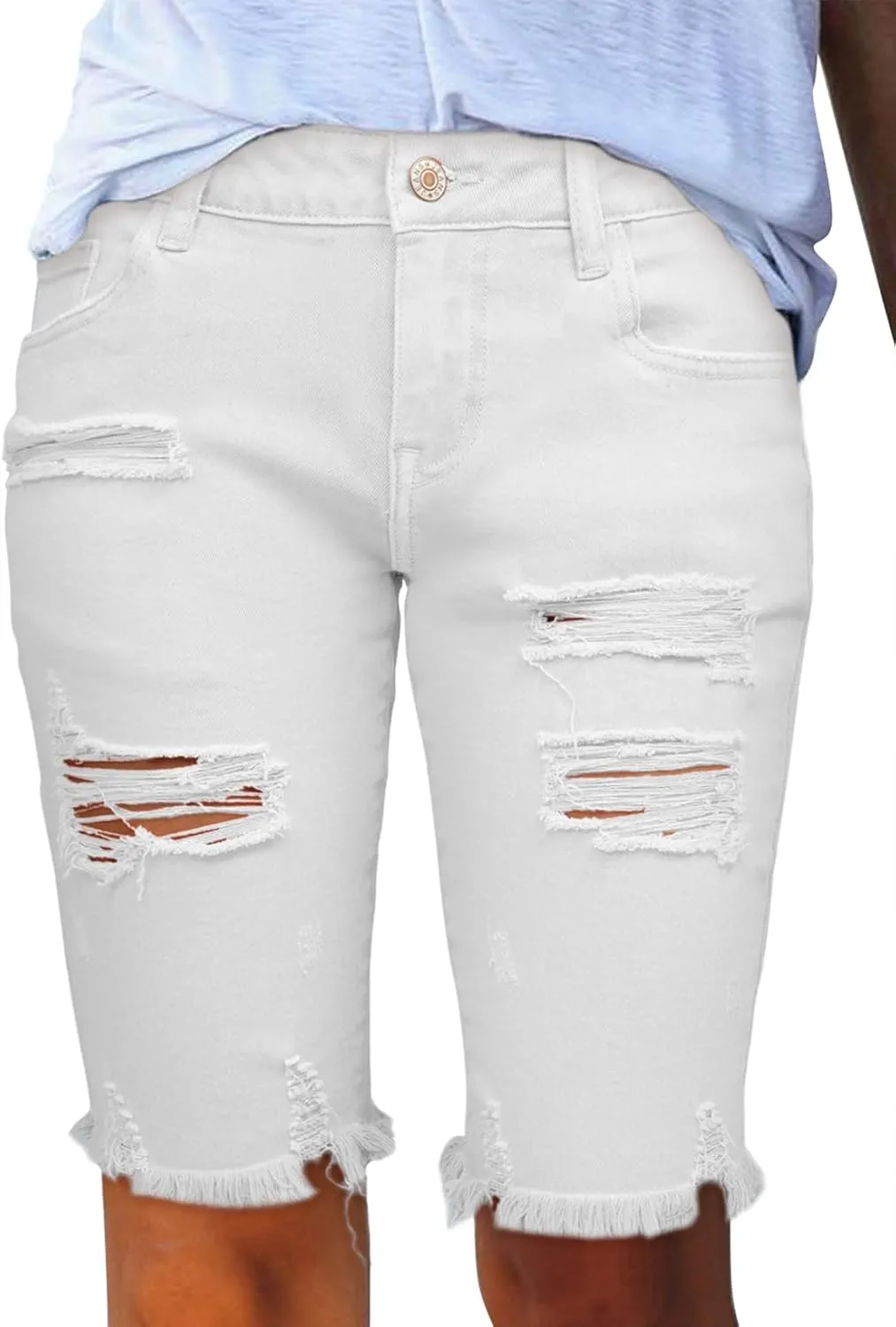 Sidefeel Women's Bermuda Shorts Raw Hem Summer Denim Pants Zimbaplatinum Jean Shorts
