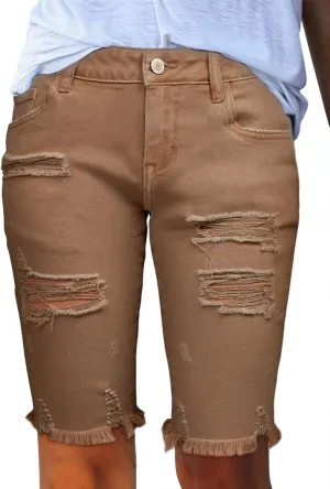 Sidefeel Women's Bermuda Shorts Raw Hem Summer Denim Pants Zimbaplatinum Jean Shorts