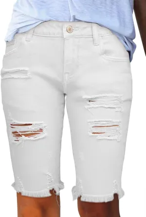 Sidefeel Women's Bermuda Shorts Raw Hem Summer Denim Pants Zimbaplatinum Jean Shorts