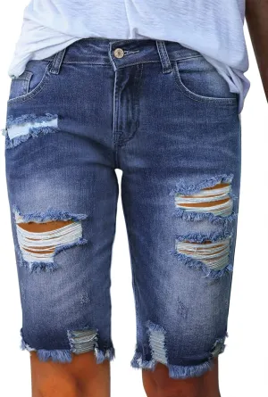 Sidefeel Women's Bermuda Shorts Raw Hem Summer Denim Pants Zimbaplatinum Jean Shorts