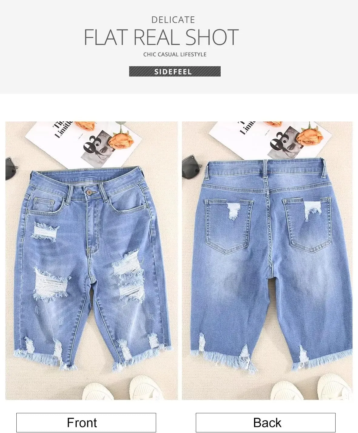 Sidefeel Women's Bermuda Shorts Raw Hem Summer Denim Pants Zimbaplatinum Jean Shorts