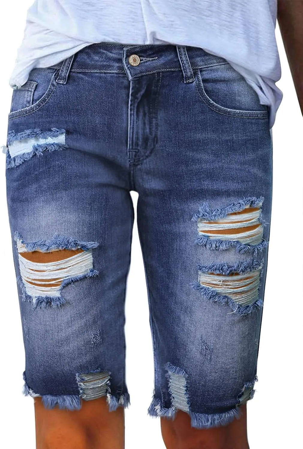 Sidefeel Women's Bermuda Shorts Raw Hem Summer Denim Pants Zimbaplatinum Jean Shorts