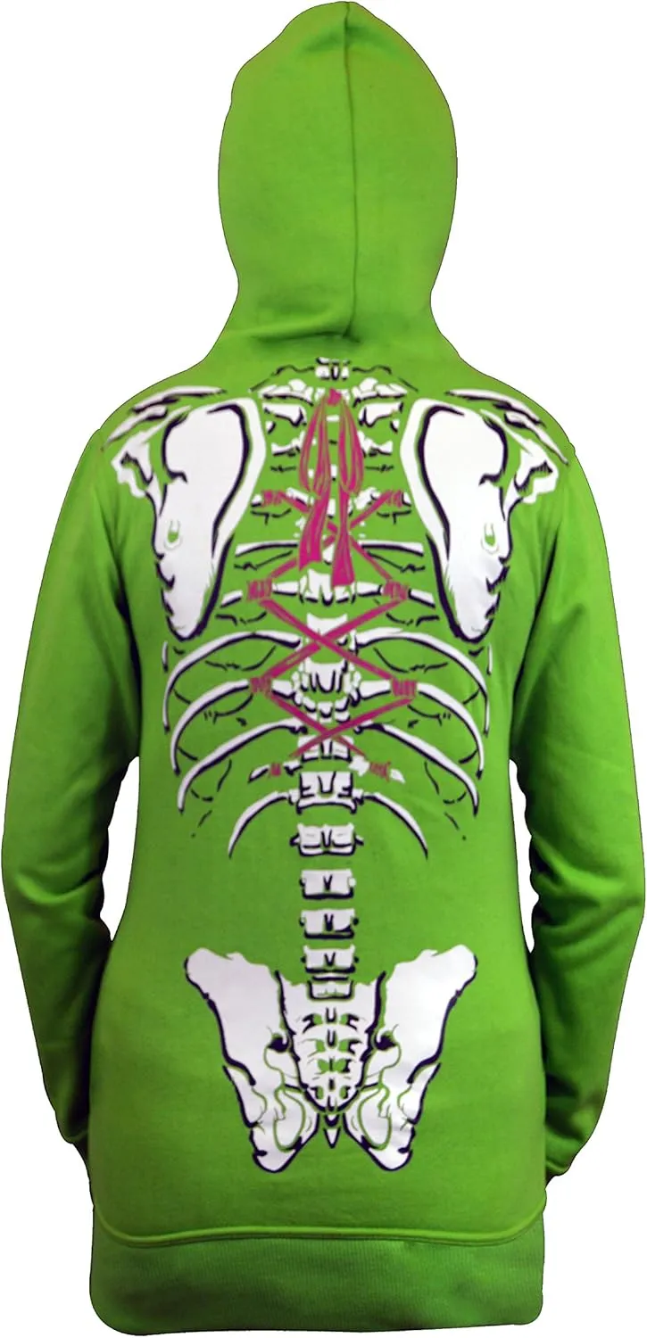 Skylinewears Women's Full-Zip Hoodie with Skeleton Skull Print Oversized Gothic Sweatshirt for Halloween Costume