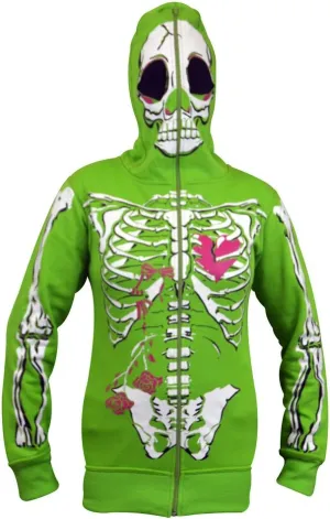 Skylinewears Women's Full-Zip Hoodie with Skeleton Skull Print Oversized Gothic Sweatshirt for Halloween Costume