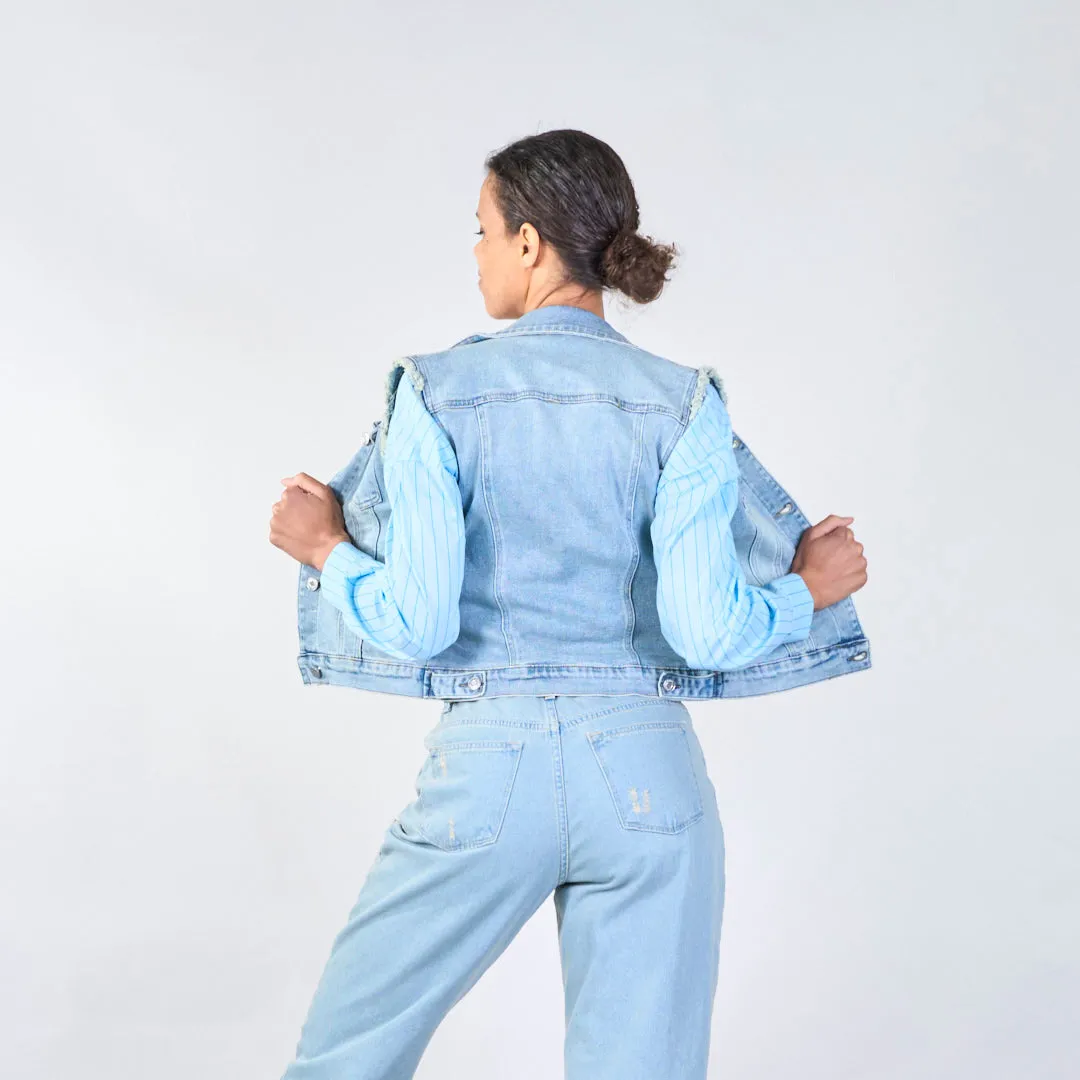 Sleeveless distressed denim vest wholesale