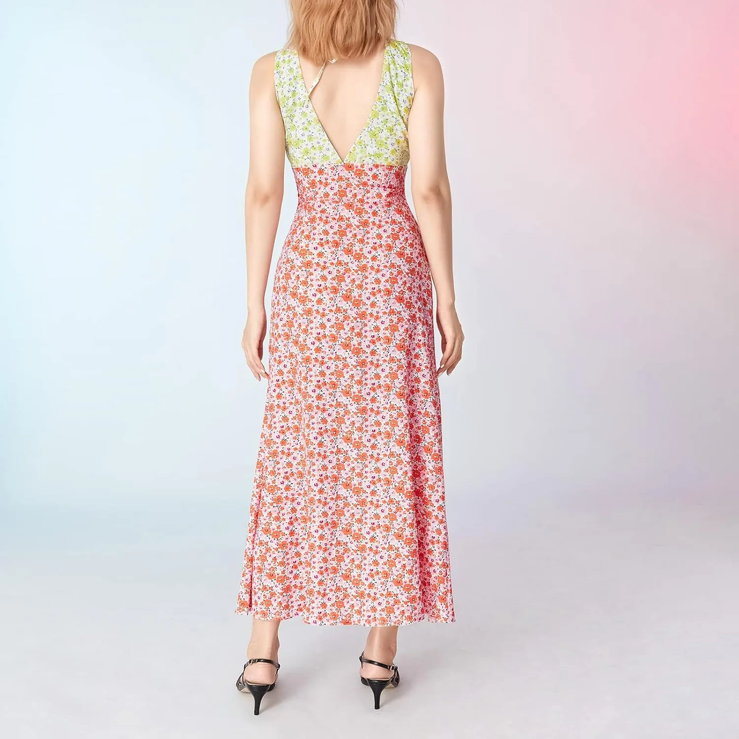 SOLILOQUY Women 2023 Summer Maxi Dresses Floral Print Y2k Tank Cami Dress Trendy Boho Beach Satin Long Sundress
