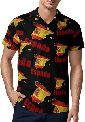 Spain Map Flag Espaa Men's Polo-Shirt Regular-Fit Short Sleeve Sports Quick Dry Golf Tennis T-Shirt