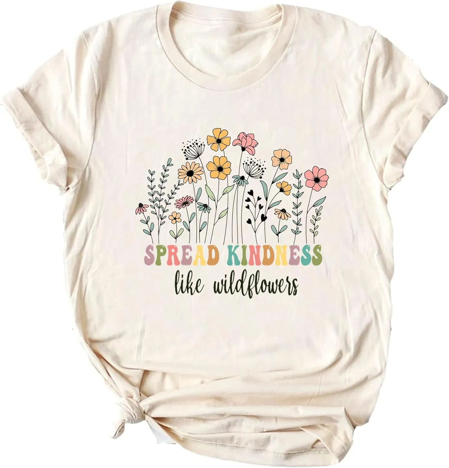 Spread Kindness Like Wildflower T-Shirt Women Casual Inspirational Teacher Be Kind Shirt Plant Lover Tee Tops