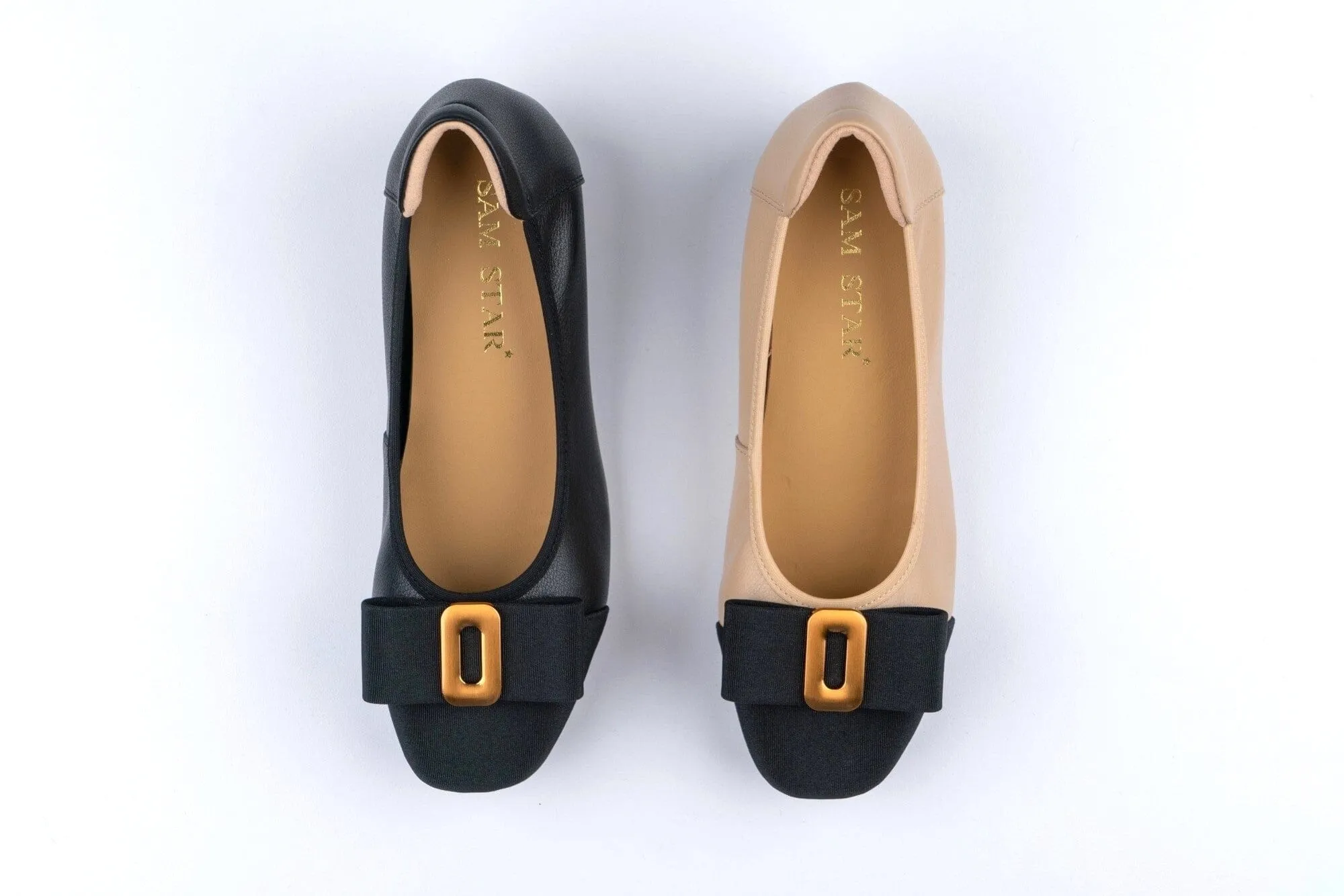 SS23002 Leather pumps with bow& gold buckle block heel ( new arrival)