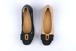 SS23002 Leather pumps with bow& gold buckle block heel ( new arrival)