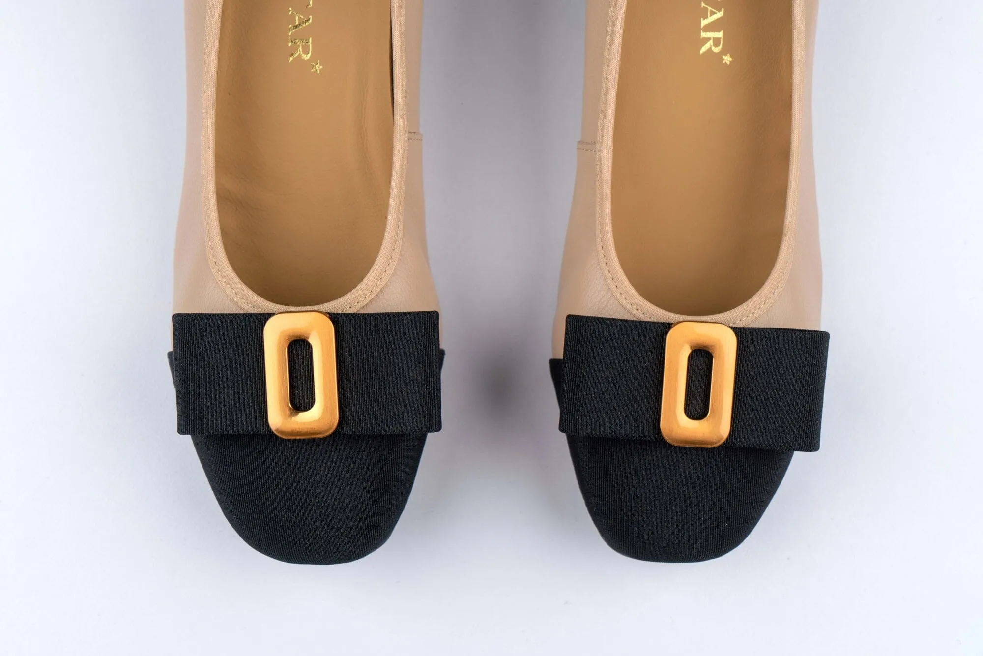 SS23002 Leather pumps with bow& gold buckle block heel ( new arrival)