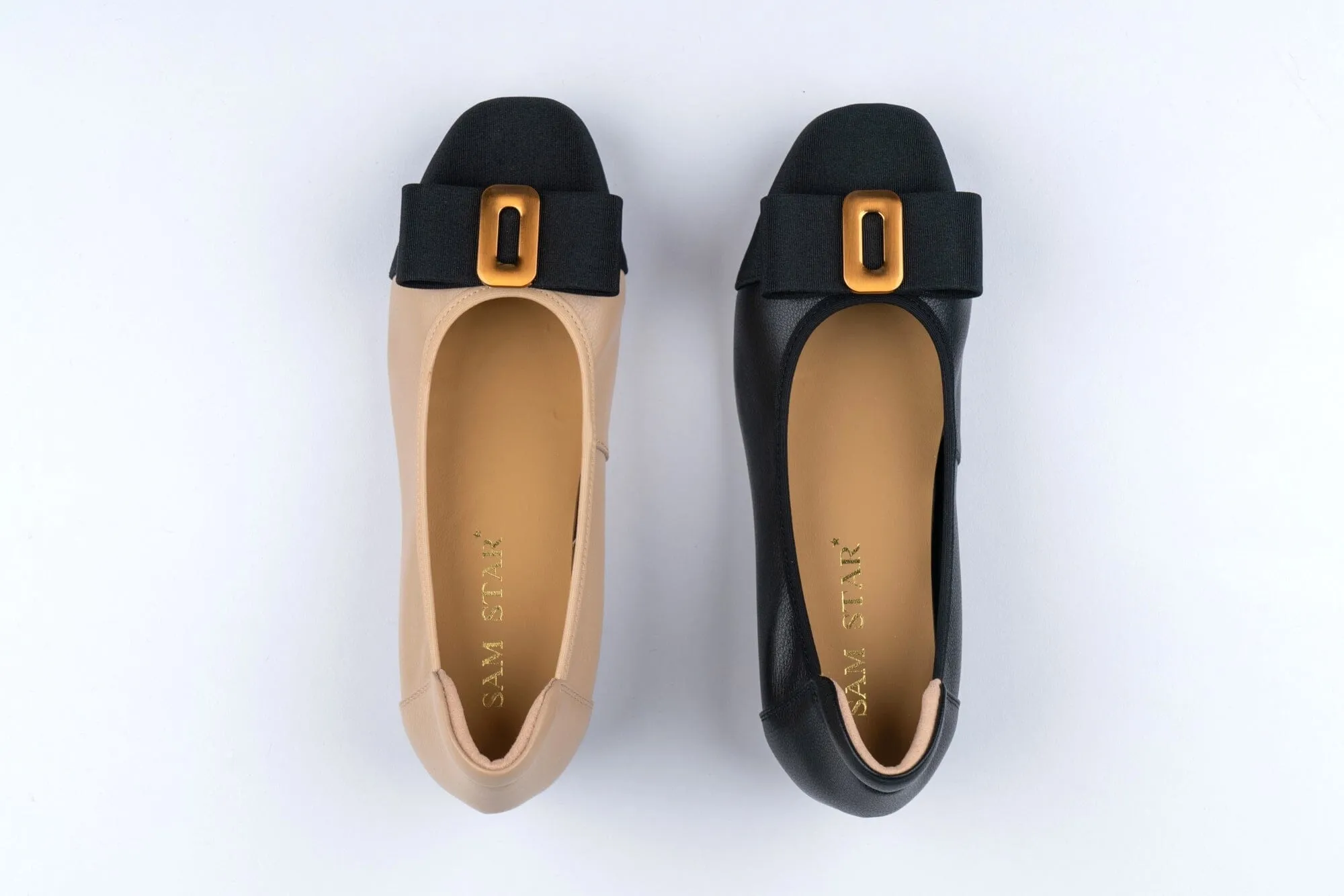 SS23002 Leather pumps with bow& gold buckle block heel ( new arrival)