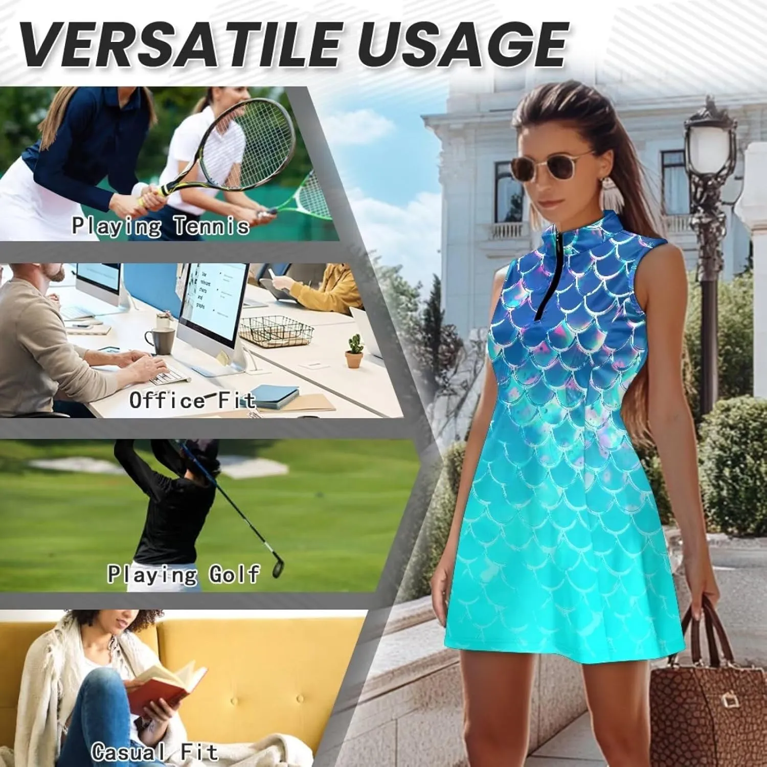 Stretch Golf Dress Multi-Sport Skort Dress Yoga Shorts Built-in Ball Pocket Quick-Dry Perfect for Golf Tennis Gym