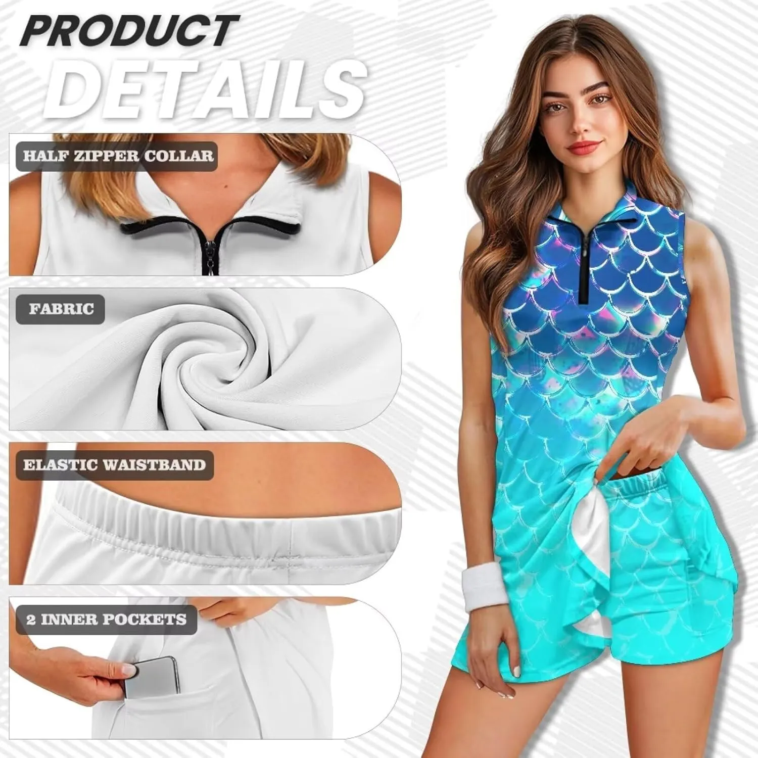 Stretch Golf Dress Multi-Sport Skort Dress Yoga Shorts Built-in Ball Pocket Quick-Dry Perfect for Golf Tennis Gym