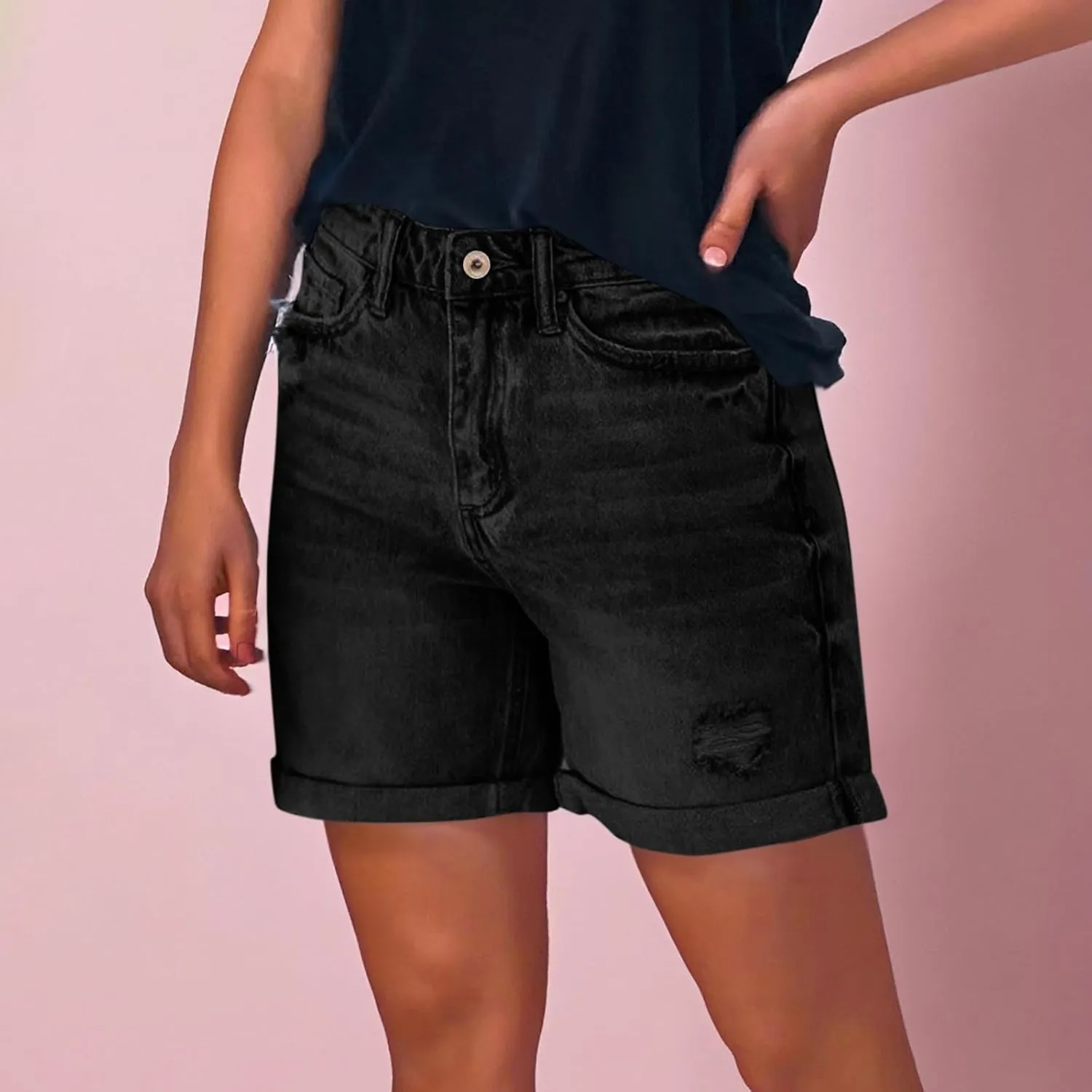 Stretchy Jean Shorts for Women High Waist Summer Beach Bermuda Shorts Casual Trendy Ripped Loose Fit Hot Denim Shorts