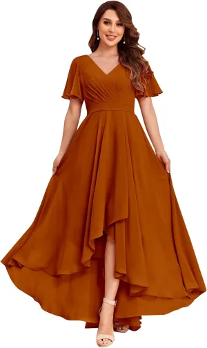 Sukleet Women's Flutter Sleeve Bridesmaid Dresses with Pockets High Low Formal Dress