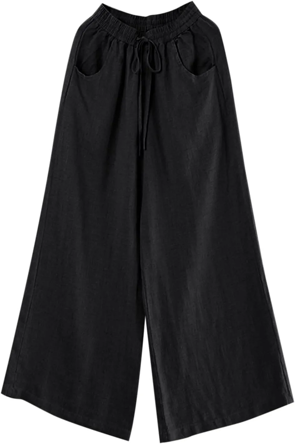 Summer Linen Palazzo Pants for Women Flowy Wide Leg Beach Pants with Pockets High Waisted Loose Baggy Trousers