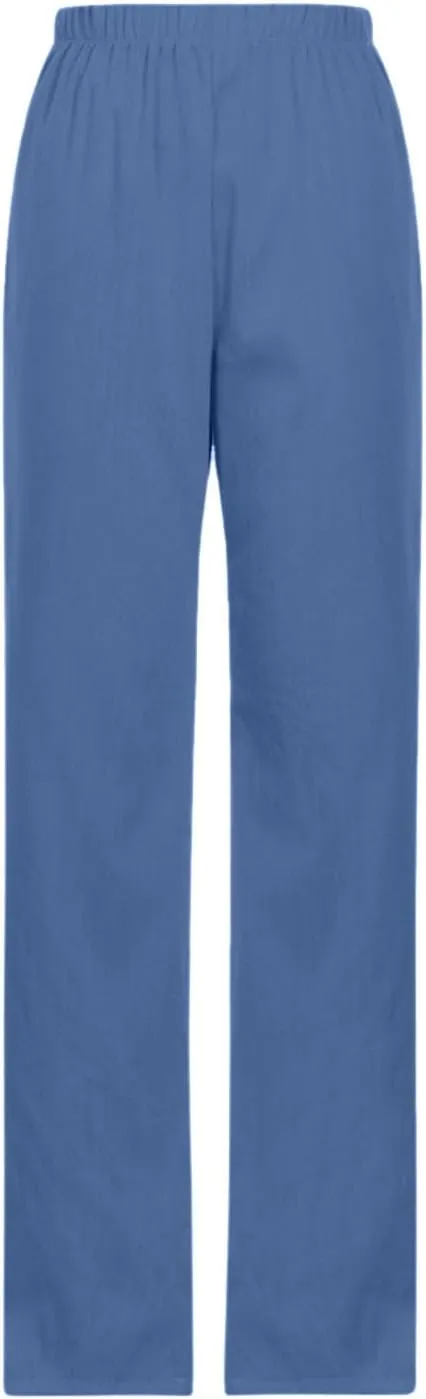 Summer Pants for Women 2024 Cotton Linen Floral Printed Pants Casual Elastic Waist Crop Trousers with Pockets