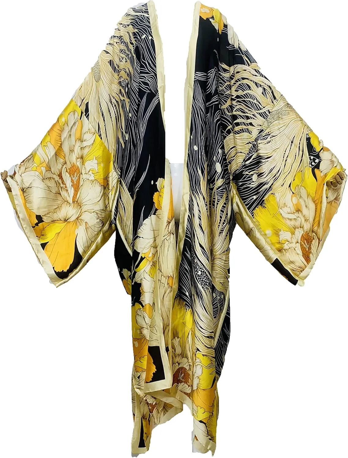 Summer Silk feeling beach cover up Women Cardigan fashion sexy Boho African Holiday party long Sleeve Robe kimono Kaftan