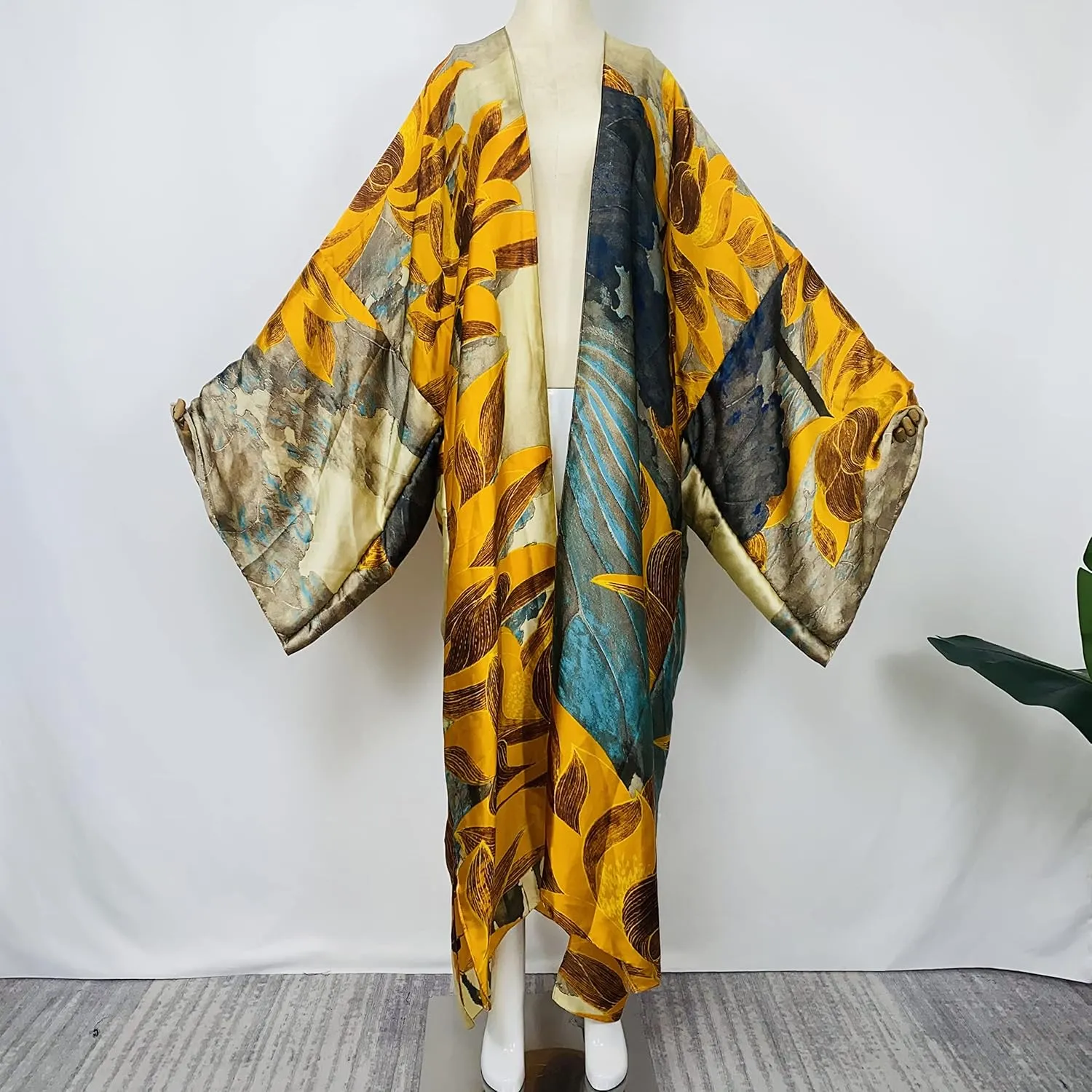 Summer Silk feeling Women bikini Sweet Cardigan stitch Cocktail sexcy Boho African Holiday Maxi Batwing SleeveRobe kaftan