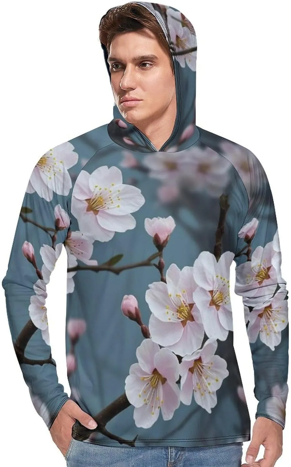 Sun Protection Shirt Long Sleeve Hoodie Cherry Blossom Lightweight Rash Guard Quick Dry Sun Shirt for Outdoor